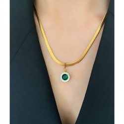 Stahlhalskette mit vergoldetem Zirkonstein Stahlhalskette mit vergoldetem Zirkonstein