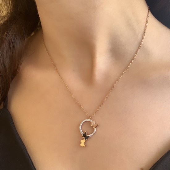 Mry Vergoldete Schmetterling Detail Stahl Halskette Mry Vergoldete Schmetterling Detail Stahl Halskette