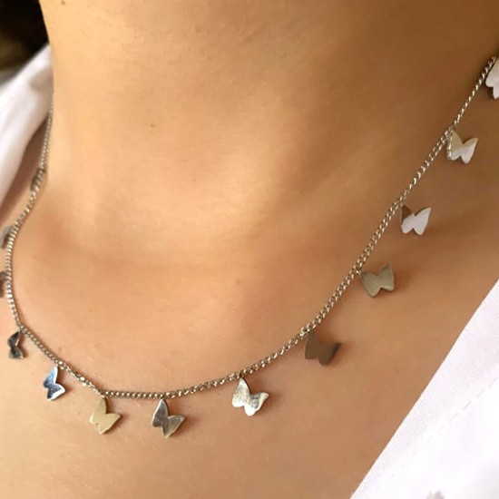 Mry Steel Schmetterling geschwärzt Halskette