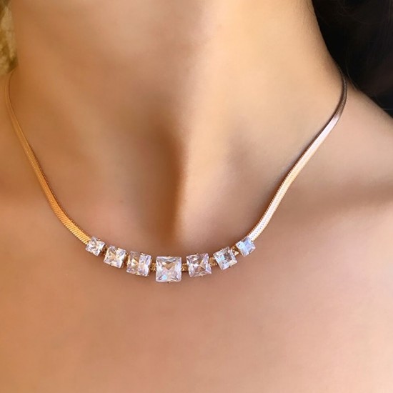 Mry vergoldet Stahl Zirkon Stein geschwärzt Halskette 