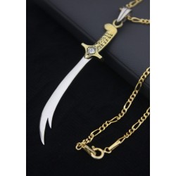 925 K Vergoldete Figaro Kette Zülfikar Schwert Unisex Halskette  925 K Vergoldete Figaro Kette Zülfikar Schwert Unisex Halskette