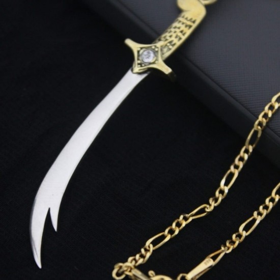 925 K Vergoldete Figaro Kette Zülfikar Schwert Unisex Halskette 