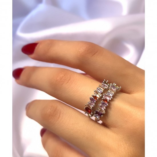 Mry Gold plattiert Double Row Zirkon Stein geschwärzt Ring