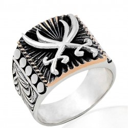 Doppelter Zulfikar Herren Silber Ring Zld-20