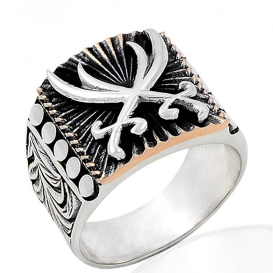 Doppelter Zulfikar Herren Silber Ring Zld-20