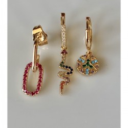 Mry Gold plattiert farbigen Zirkon Stein Set von 3 Ohrringe 