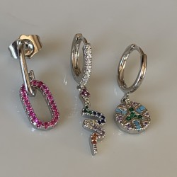 Mry Gold plattiert farbigen Zirkon Stein Set von 3 Ohrringe 