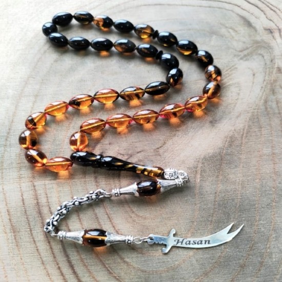  Zülfükar Rosenkranz aus gepresstem Bernstein mit Silberquaste