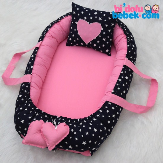 Marineblauer Stern mit rosa Muster Babynest - Schoß der Mutter- Babynest