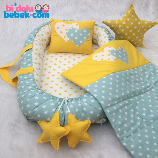 Mintgrünes Babynest Special Set mit Sternenmuster - Geschenk für den Schoß der Mutter + Sternenkissen! Mintgrünes Babynest Special Set mit Sternenmuster - Geschenk für den Schoß der Mutter + Sternenkissen!