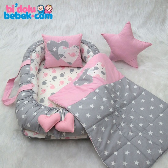 Grauer Stern und Wal gemustertes Babynest Special Set - Mutterschoß- Babynest Grauer Stern und Wal gemustertes Babynest Special Set - Mutterschoß- Babynest