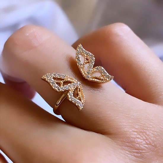 Mry 14 K Gold plattiert Zirkon Stein einstellbar Schmetterling Ring