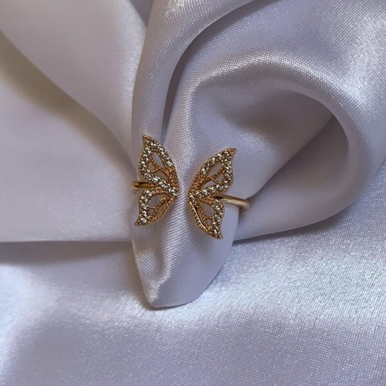 Mry 14 K Gold plattiert Zirkon Stein einstellbar Schmetterling Ring